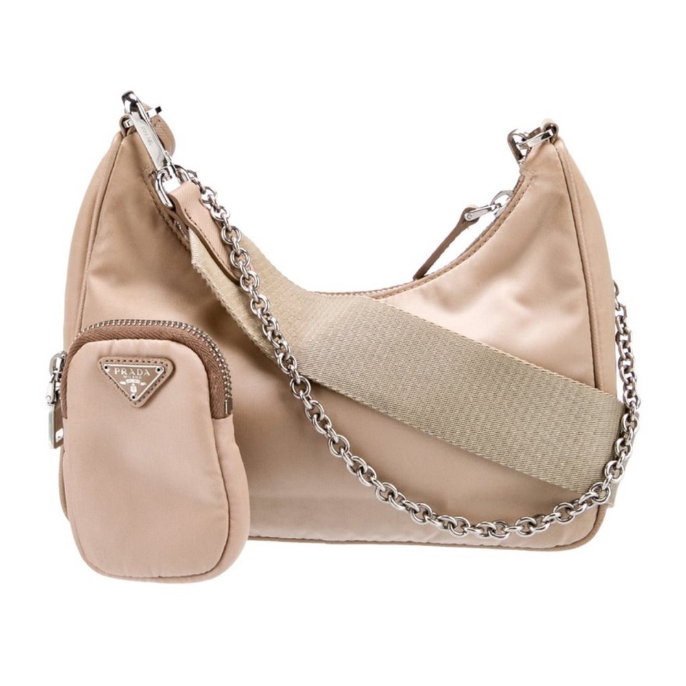 Prada Nude / Tan Women's Crossbody Bag with Chain Strap & Detachable Pouch
